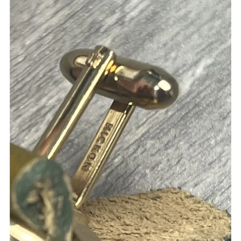 MCM Hickok Olive Green Leather & Gold‎ Tone Cufflinks Double Headed Eagles